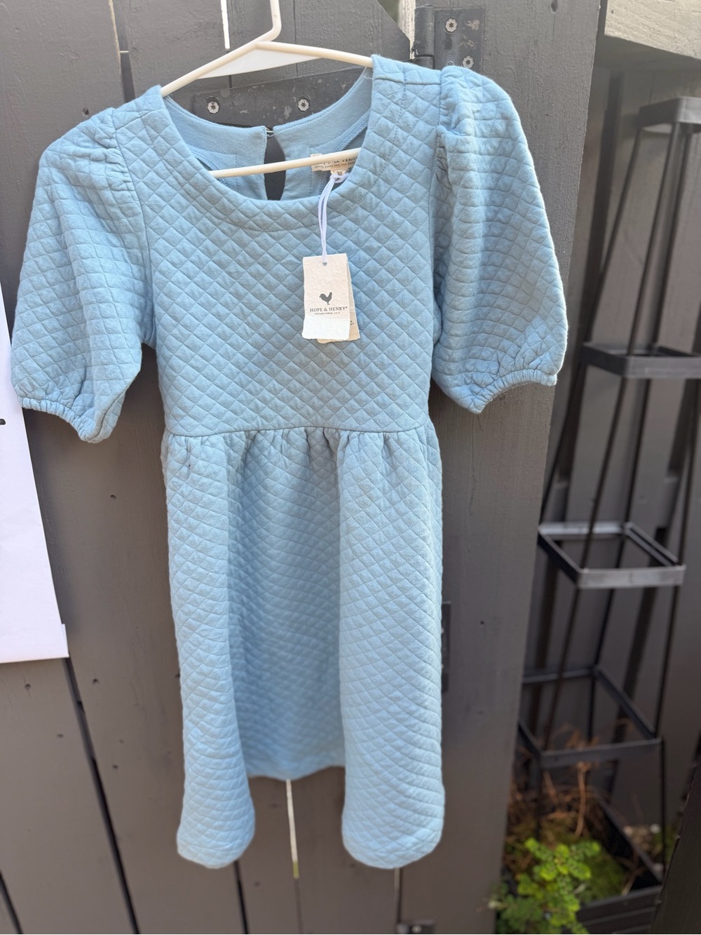 Puff Sleeve Quilted Light Blue Girls' Dress